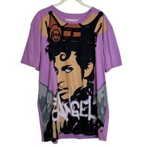 Prince TVBoy Eleven Paris Womens Tee Shirt Size XL Purple All Over Print Angel